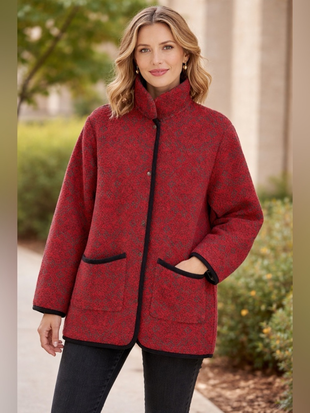 Woolrich Women's Sz M Textured Front Pocket Snap Button Down Jacket made in USA